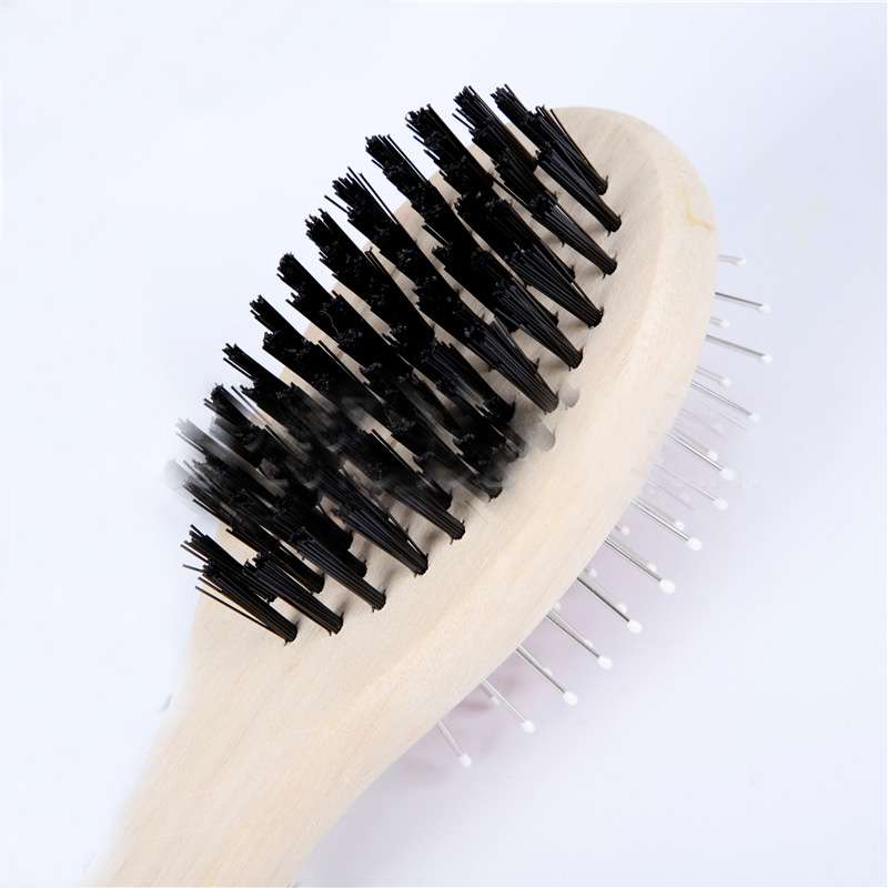 Wholesale Custom Double-Sided Wooden Handle Durable Grooming Pet Comb Brush